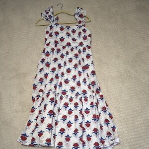J. Crew Factory White Midi Dress with Red and Blue Floral